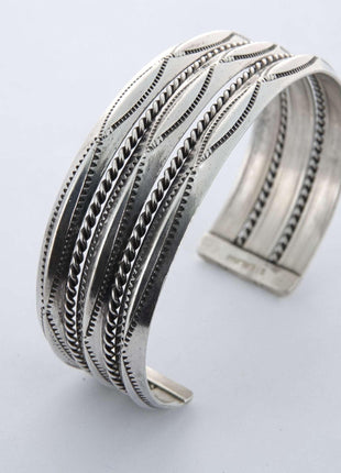 Navajo Sterling Cuff Bracelet Hand Stamped with ropes 6.5" - Estate Fresh Austin