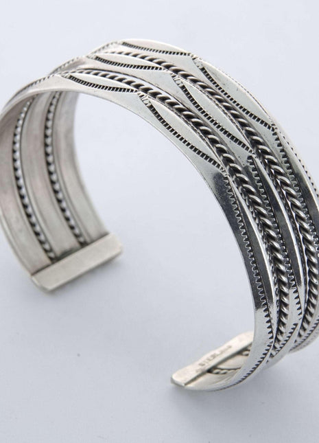 Navajo Sterling Cuff Bracelet Hand Stamped with ropes 6.5" - Estate Fresh Austin