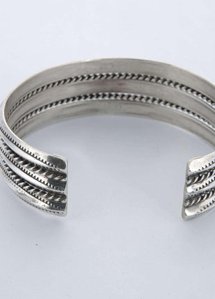 Navajo Sterling Cuff Bracelet Hand Stamped with ropes 6.5" - Estate Fresh Austin