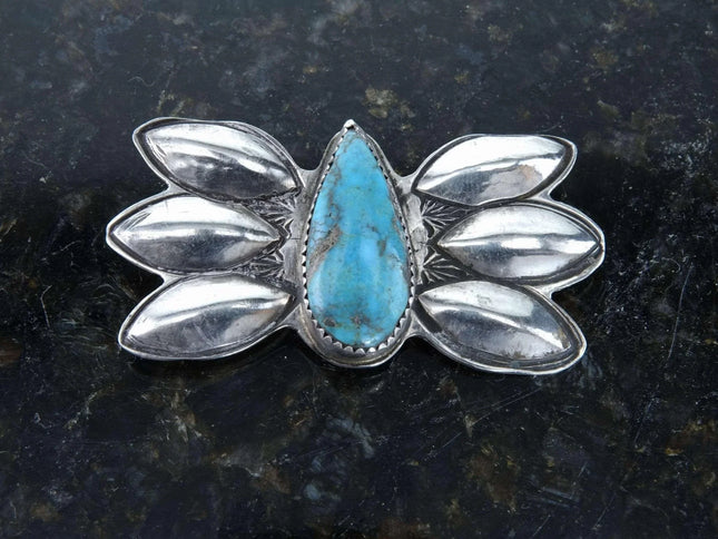 Navajo Sterling Kingman Tuquoise Brooch by F Burnside pin - Estate Fresh Austin