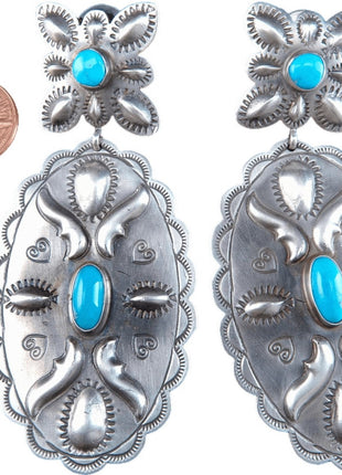 Navajo sterling/ Sleeping Beauty turquoise large concho earrings - Estate Fresh Austin