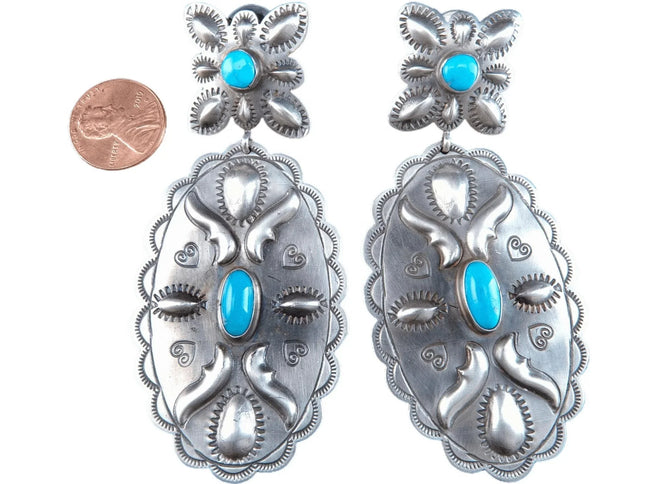 Navajo sterling/ Sleeping Beauty turquoise large concho earrings - Estate Fresh Austin