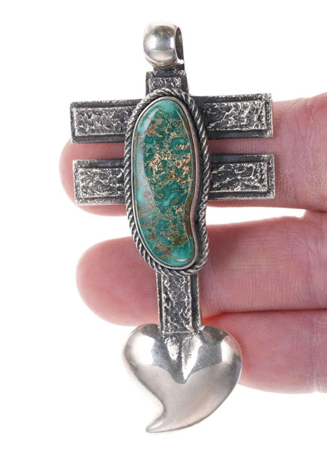 Navajo sterling Tufa Cast High Grade Royston turquoise pendant - Estate Fresh Austin