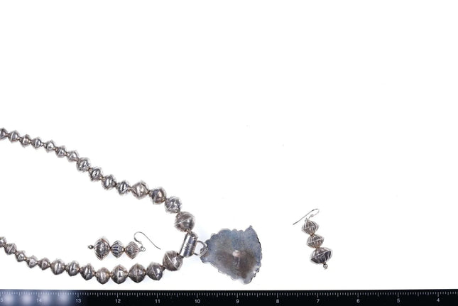 Navajo Sterling Turquoise and Coral Wolf Necklace Pendant and Earrings set - Estate Fresh Austin