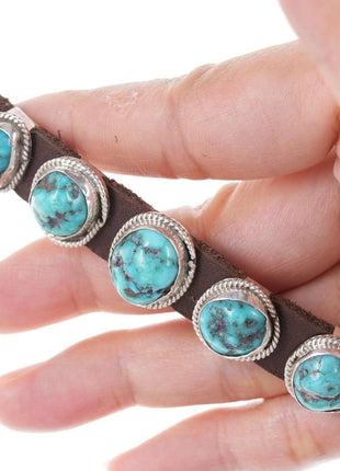 Navajo Sterling Turquoise conchos leather bracelet - Estate Fresh Austin