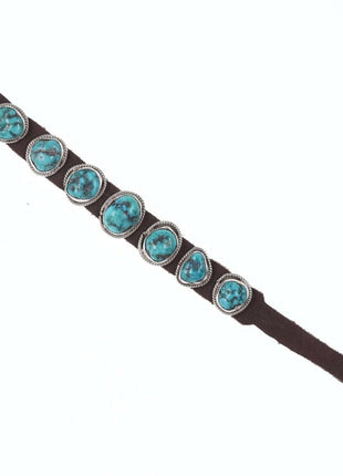 Navajo Sterling Turquoise conchos leather bracelet - Estate Fresh Austin