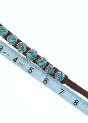 Navajo Sterling Turquoise conchos leather bracelet - Estate Fresh Austin