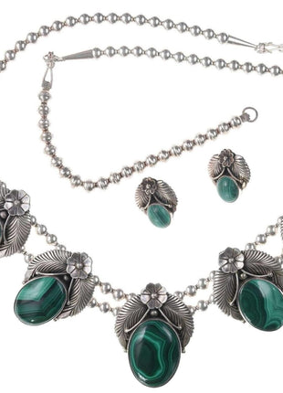 Navajo Sterling/Malachite necklace and earrings set - Estate Fresh Austin