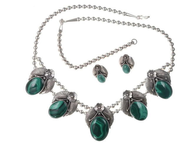 Navajo Sterling/Malachite necklace and earrings set - Estate Fresh Austin