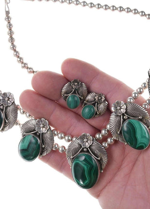 Navajo Sterling/Malachite necklace and earrings set - Estate Fresh Austin