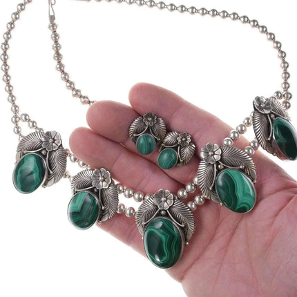 Navajo Sterling/Malachite necklace and earrings set - Estate Fresh Austin