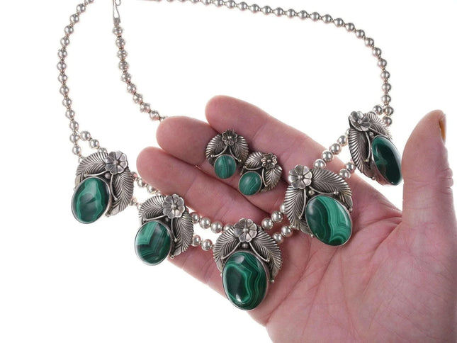 Navajo Sterling/Malachite necklace and earrings set - Estate Fresh Austin