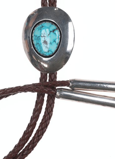 Nelson Garcia Santo Domingo Silver bolo tie with high grade turquoise - Estate Fresh Austin