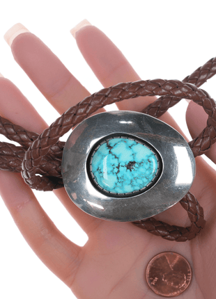 Nelson Garcia Santo Domingo Silver bolo tie with high grade turquoise - Estate Fresh Austin