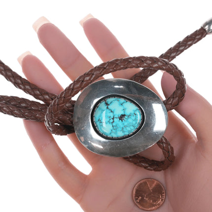 Nelson Garcia Santo Domingo Silver bolo tie with high grade turquoise - Estate Fresh Austin