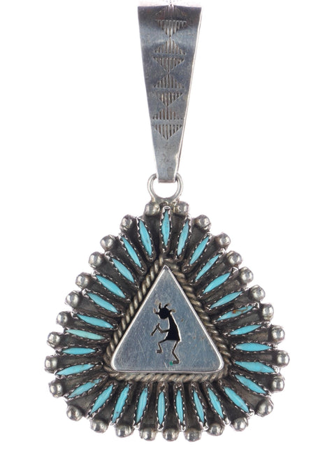 Nelson Morgan Navajo sterling Needlepoint turquoise Kokopelli shadowbox pendant - Estate Fresh Austin