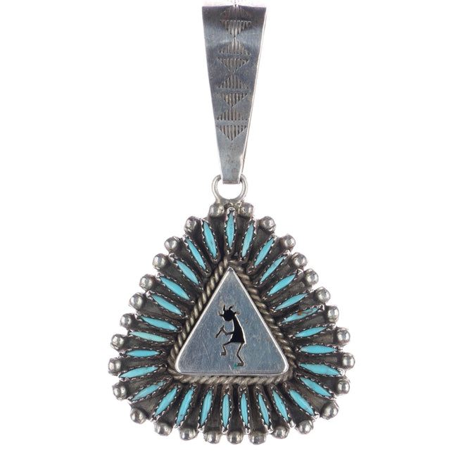 Nelson Morgan Navajo sterling Needlepoint turquoise Kokopelli shadowbox pendant - Estate Fresh Austin