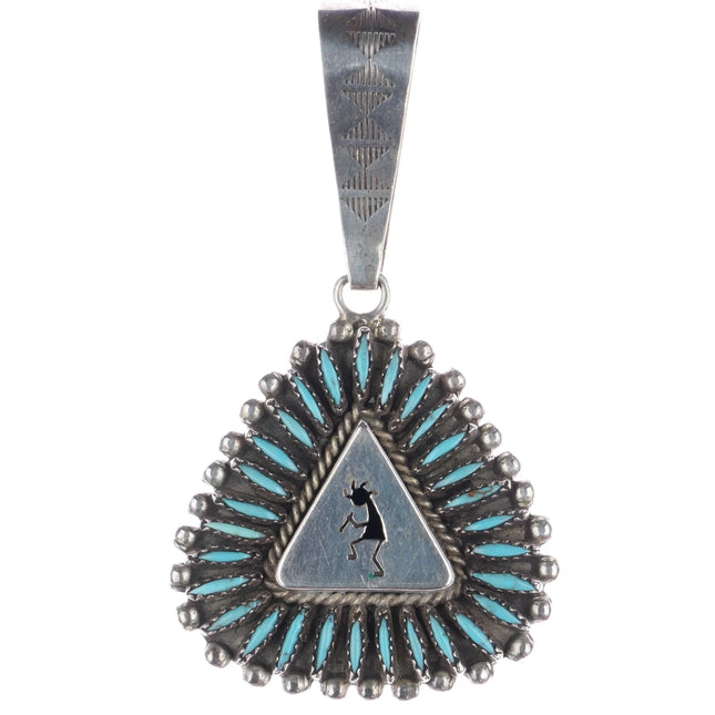 Nelson Morgan Navajo sterling Needlepoint turquoise Kokopelli shadowbox pendant - Estate Fresh Austin