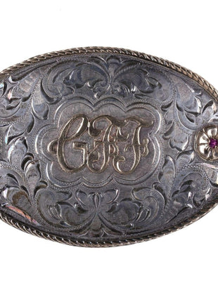 Nelson Silvia 10K/Sterling Houston Texas hand engraved belt buckle - Estate Fresh Austin