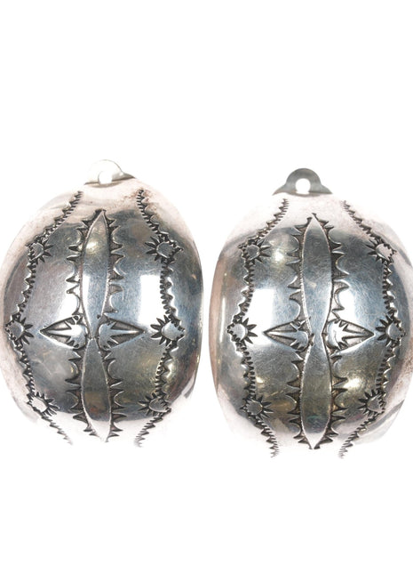 Nez Navajo hand stamped sterling large clip - on earrings - Estate Fresh Austin