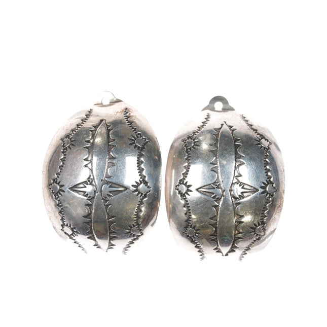 Nez Navajo hand stamped sterling large clip - on earrings - Estate Fresh Austin