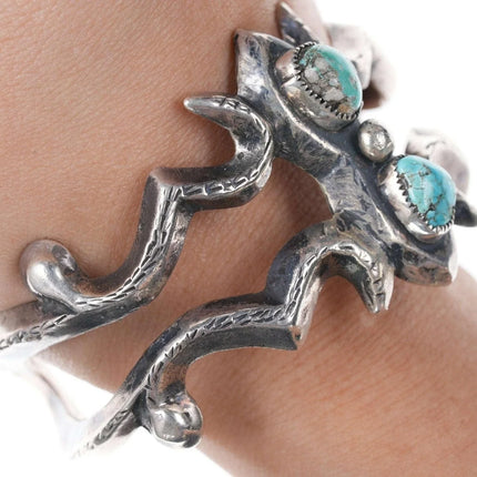 Nice Vintage Native American Silver/turquoise sandcast cuff bracelet n - Estate Fresh Austin