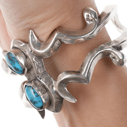 Nice Vintage Native American Silver/turquoise sandcast cuff bracelet - Estate Fresh Austin