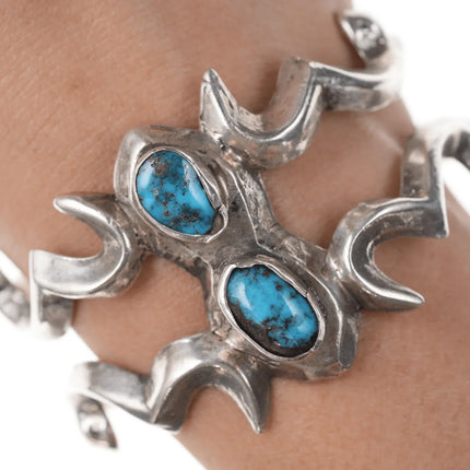 Nice Vintage Native American Silver/turquoise sandcast cuff bracelet - Estate Fresh Austin