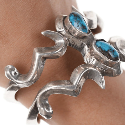 Nice Vintage Native American Silver/turquoise sandcast cuff bracelet - Estate Fresh Austin