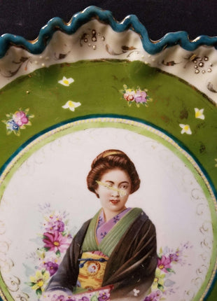 Nippon Geisha Portrait Dresser Tray green Gold c.1890 - Estate Fresh Austin