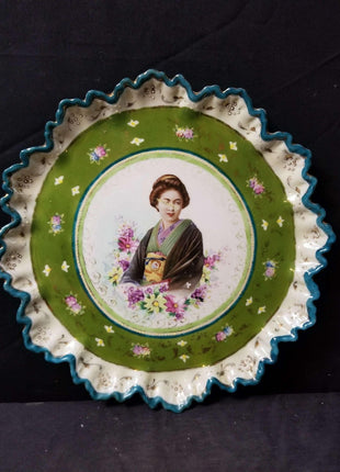 Nippon Geisha Portrait Dresser Tray green Gold c.1890 - Estate Fresh Austin