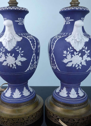 Noritake Nippon Moriage Wedgwood Style Lamps with Hand Painted Neoclassical Figu - Estate Fresh Austin