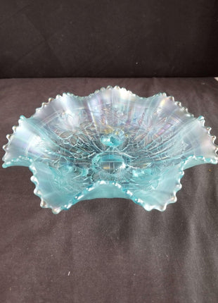 Northwood Ice Blue Carnival Glass Poinsettia and lattice - Estate Fresh Austin