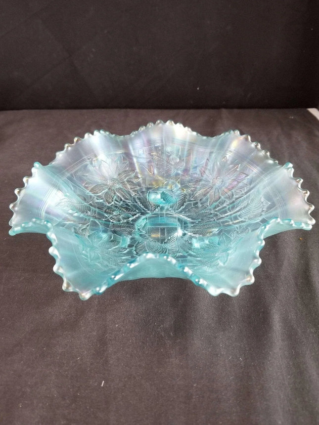 Northwood Ice Blue Carnival Glass Poinsettia and lattice - Estate Fresh Austin