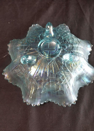 Northwood Ice Blue Carnival Glass Poinsettia and lattice - Estate Fresh Austin