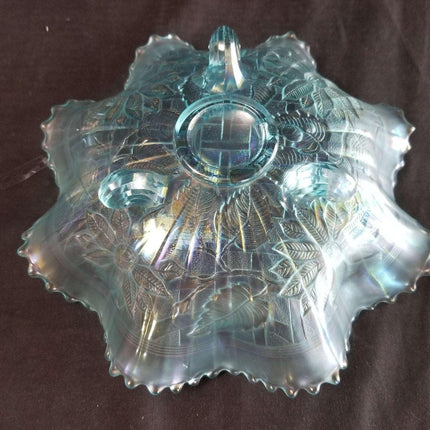 Northwood Ice Blue Carnival Glass Poinsettia and lattice - Estate Fresh Austin