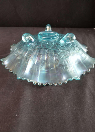 Northwood Ice Blue Carnival Glass Poinsettia and lattice - Estate Fresh Austin