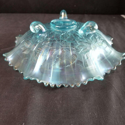 Northwood Ice Blue Carnival Glass Poinsettia and lattice - Estate Fresh Austin