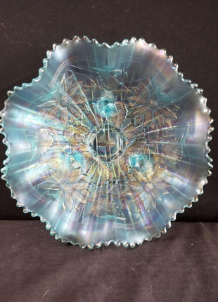 Northwood Ice Blue Carnival Glass Poinsettia and lattice - Estate Fresh Austin