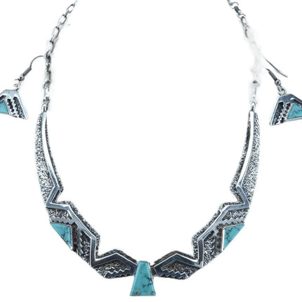 Nusie Belon Navajo Sterling Turquoise Choker necklace Earrings set - Estate Fresh Austin