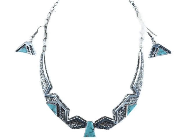 Nusie Belon Navajo Sterling Turquoise Choker necklace Earrings set - Estate Fresh Austin