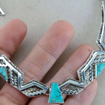 Nusie Belon Navajo Sterling Turquoise Choker necklace Earrings set - Estate Fresh Austin