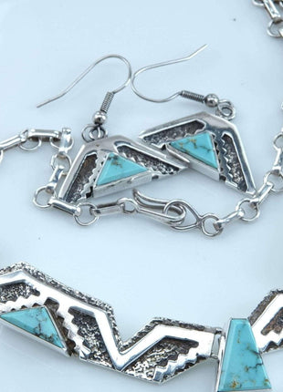 Nusie Belon Navajo Sterling Turquoise Choker and Earrings set - Estate Fresh Austin