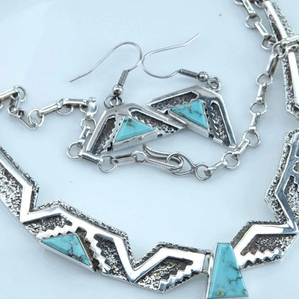 Nusie Belon Navajo Sterling Turquoise Choker necklace Earrings set - Estate Fresh Austin