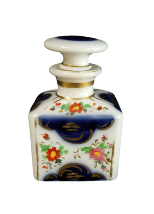 Old Paris Perfume Bottle Cobalt Florals and Gold mid 19th century - Estate Fresh Austin