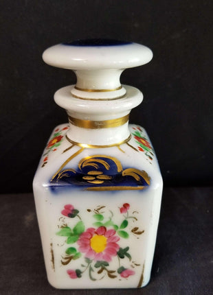 Old Paris Perfume Bottle Cobalt Florals and Gold mid 19th century - Estate Fresh Austin