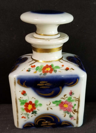 Old Paris Perfume Bottle Cobalt Florals and Gold mid 19th century - Estate Fresh Austin