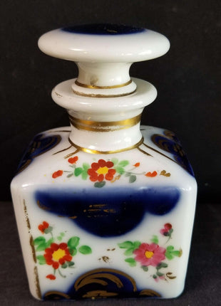 Old Paris Perfume Bottle Cobalt Florals and Gold mid 19th century - Estate Fresh Austin