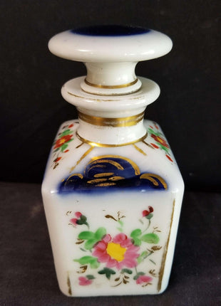 Old Paris Perfume Bottle Cobalt Florals and Gold mid 19th century - Estate Fresh Austin