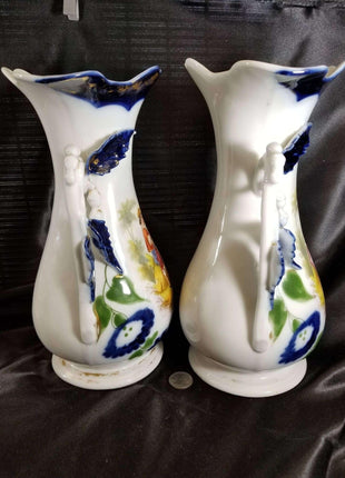 Old Paris Porcelain Hand Painted Portrait vases Courting Youths Man playing inst - Estate Fresh Austin